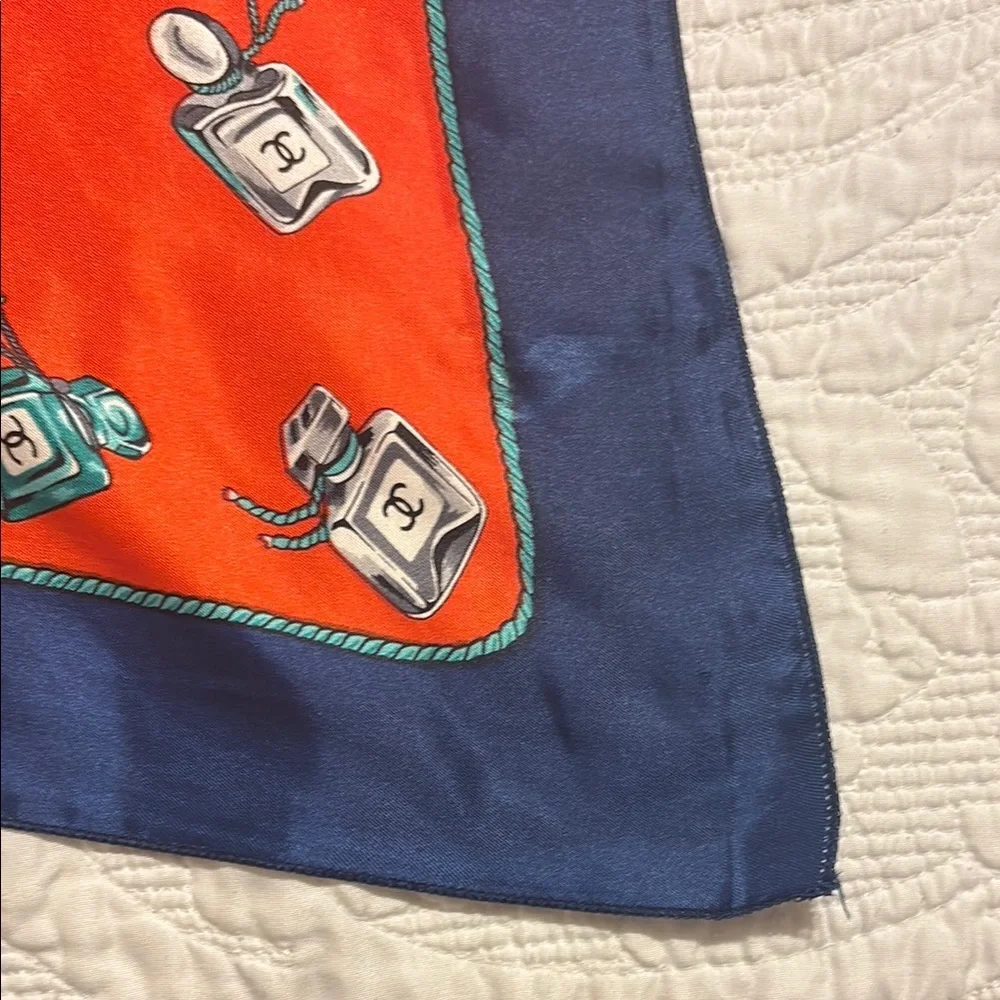 Vintage Chanel Vibrant red and Blue Silk Scarf